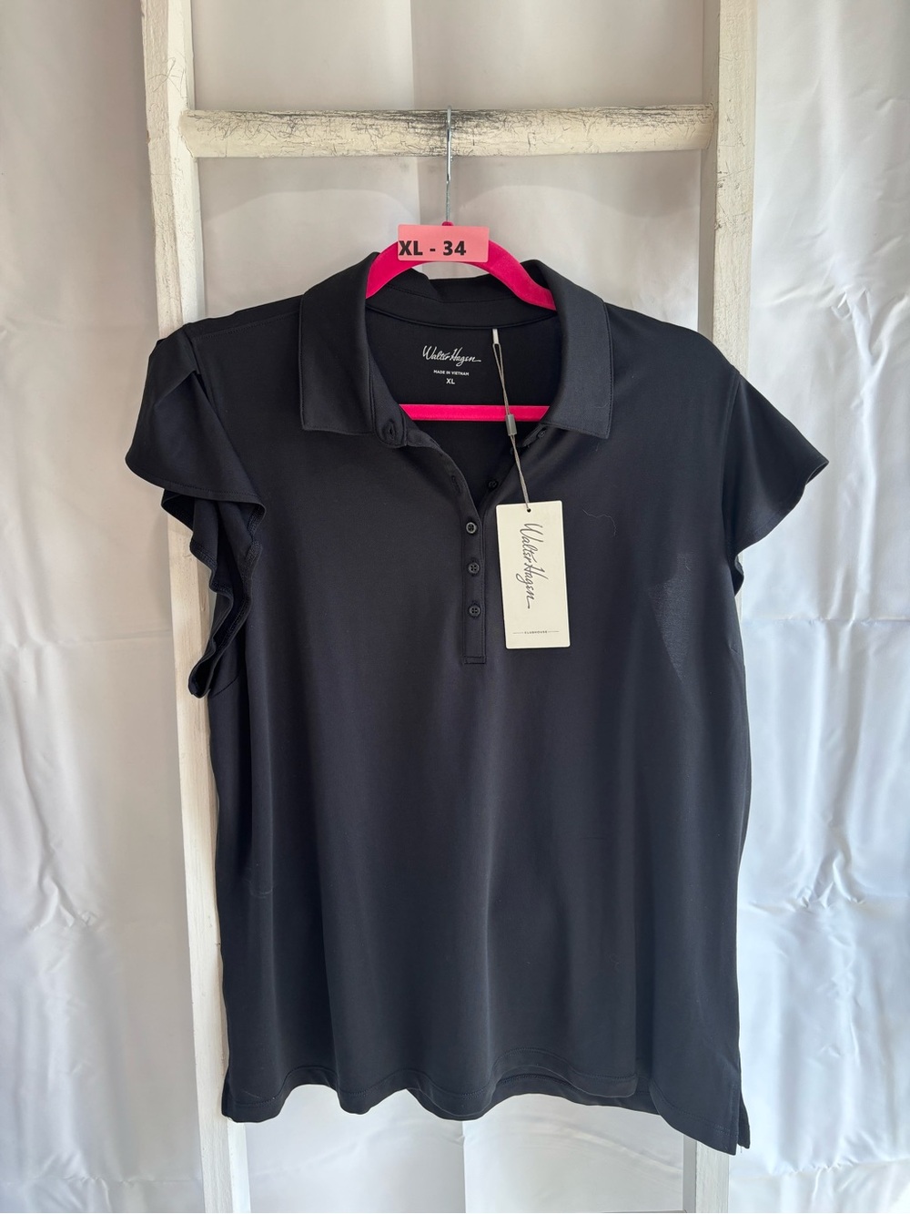 Lady Hagen Black Short Sleeve Polo with Ruffle Cap Sleeves